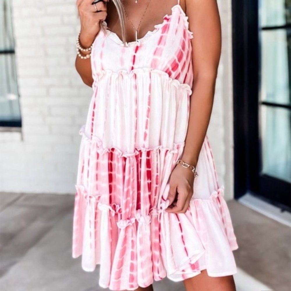 New Tie Dye Open Back Tiered Dress - Picture 2 of 5